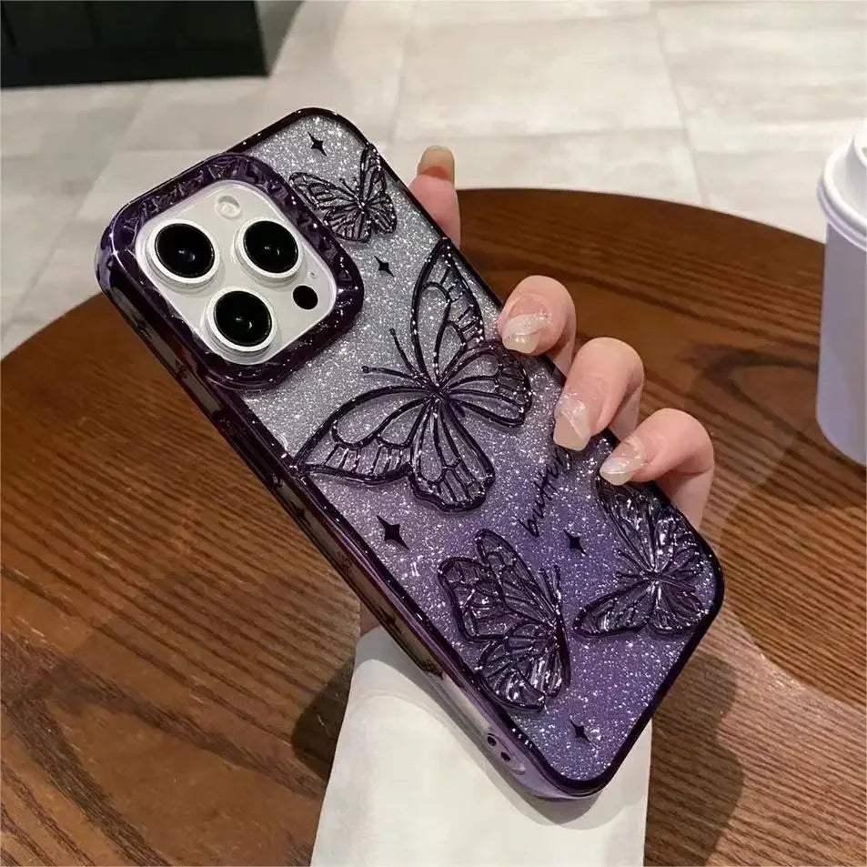 3D Bling Glitter Butterfly Quicksand Gradient Phone