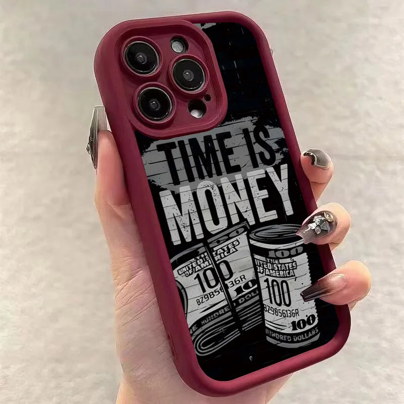 Phone Case For iPhone Time is Money Printed Soft Cover For