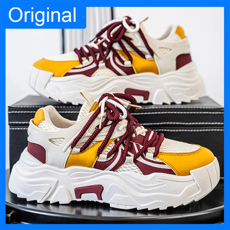 Men Sports Shoes Classic Fashion Durable Breathable Comfort Leather Thick Soled Shock-absorbing Outdoor Walking Fitness Shoes