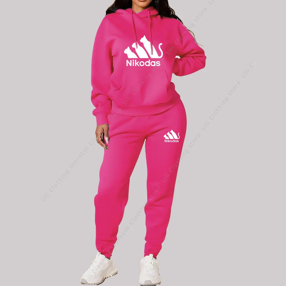 Women's Sets Hoodies Pants Two Piece Outfits Sportswear Sweatsuit Aesthetic Trend 2025 New Suit Woman Pink Tracksuit Plus Size