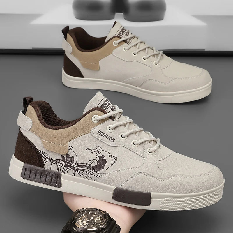 Men's easy to wipe clean casual shoes, good grip, low top lace-up sneakers, men's shoes