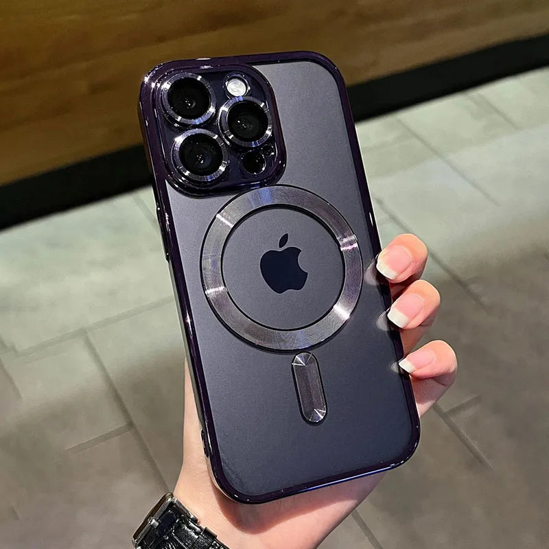 Luxury Magnetic Plating Clear Case For Magsafe Wireless Charging Shockproof Cover