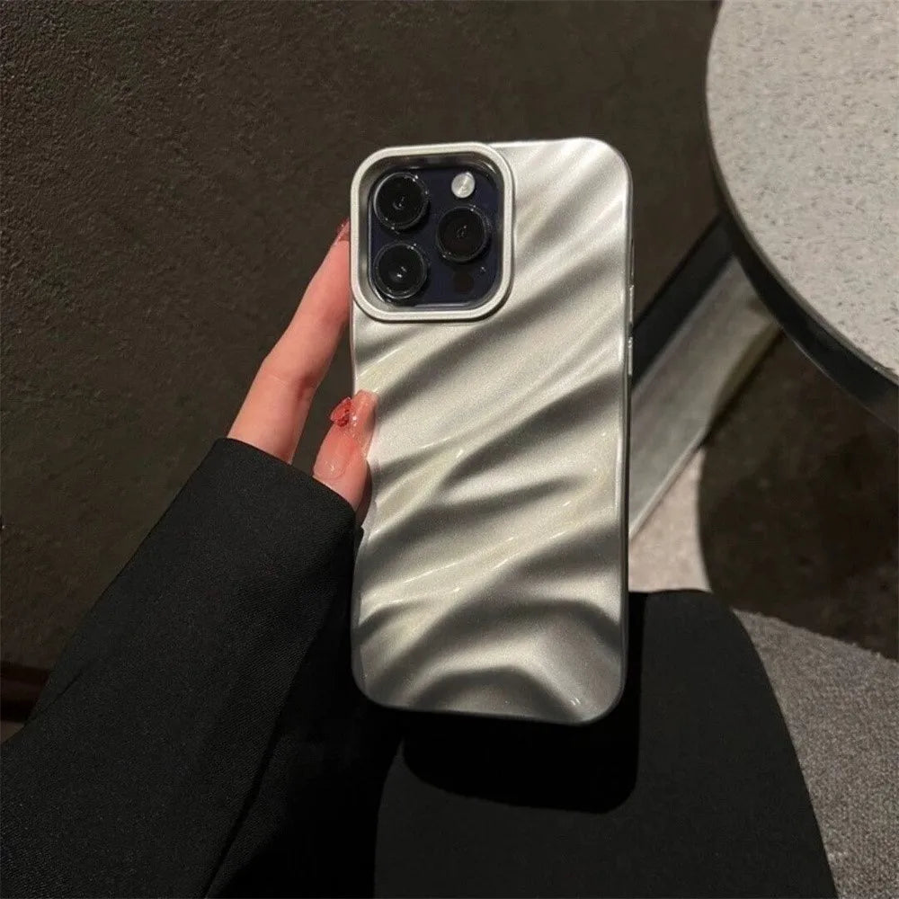 Luxury Plating 3D Wave Pattern Glossy Case For iPhone