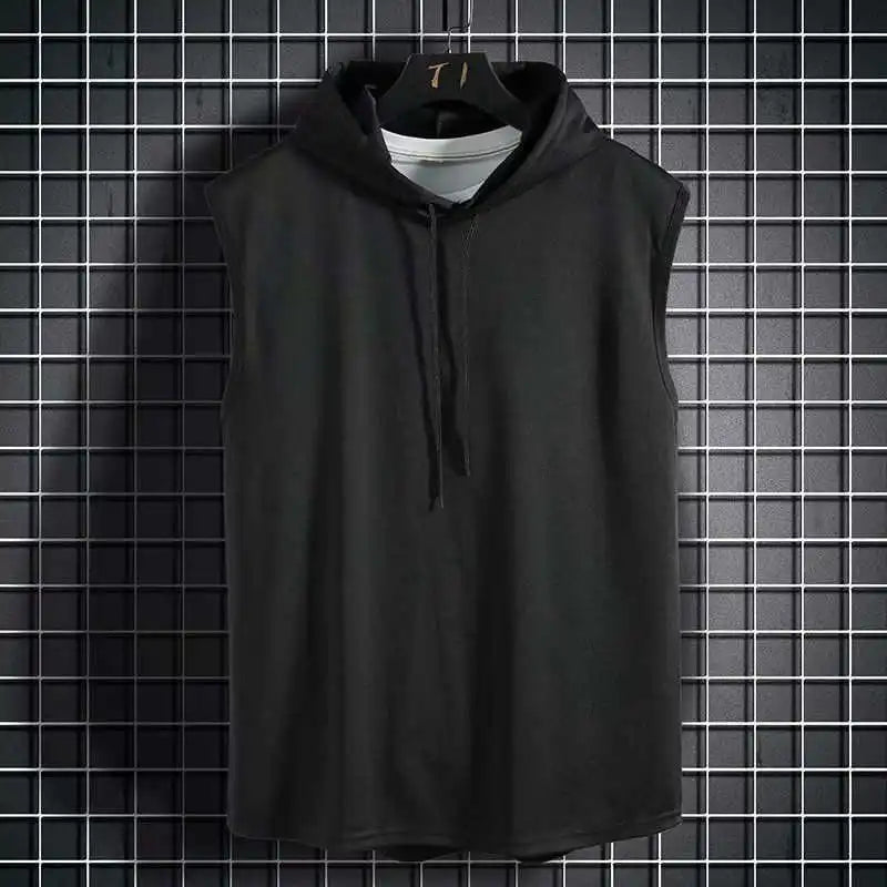 Men's lace up hooded sleeveless vest