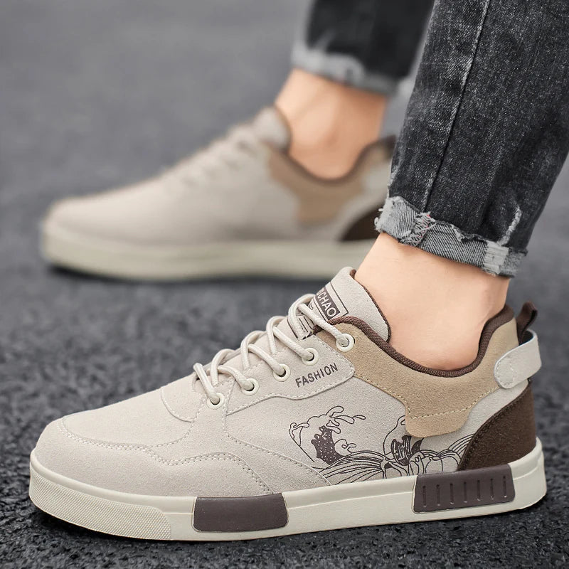 Men's easy to wipe clean casual shoes, good grip, low top lace-up sneakers, men's shoes