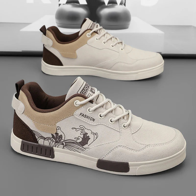 Men's easy to wipe clean casual shoes, good grip, low top lace-up sneakers, men's shoes