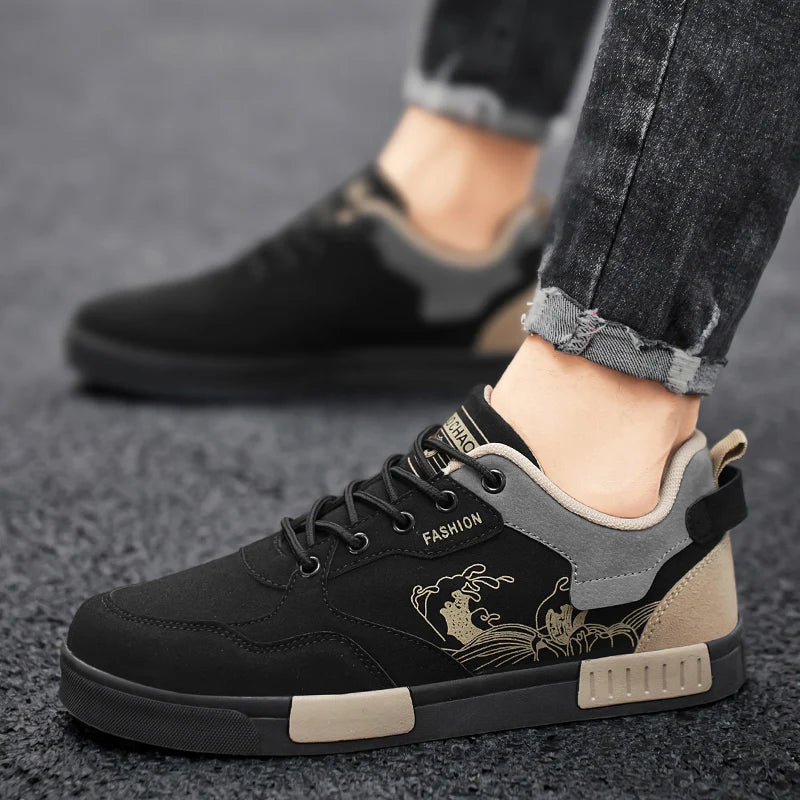 Men's easy to wipe clean casual shoes, good grip, low top lace-up sneakers, men's shoes