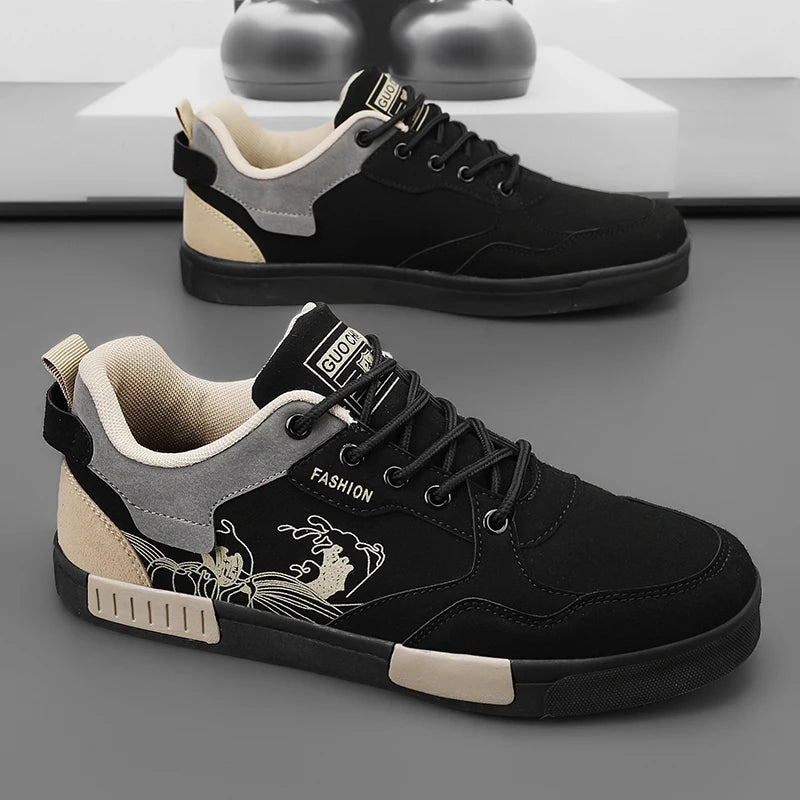 Men's easy to wipe clean casual shoes, good grip, low top lace-up sneakers, men's shoes