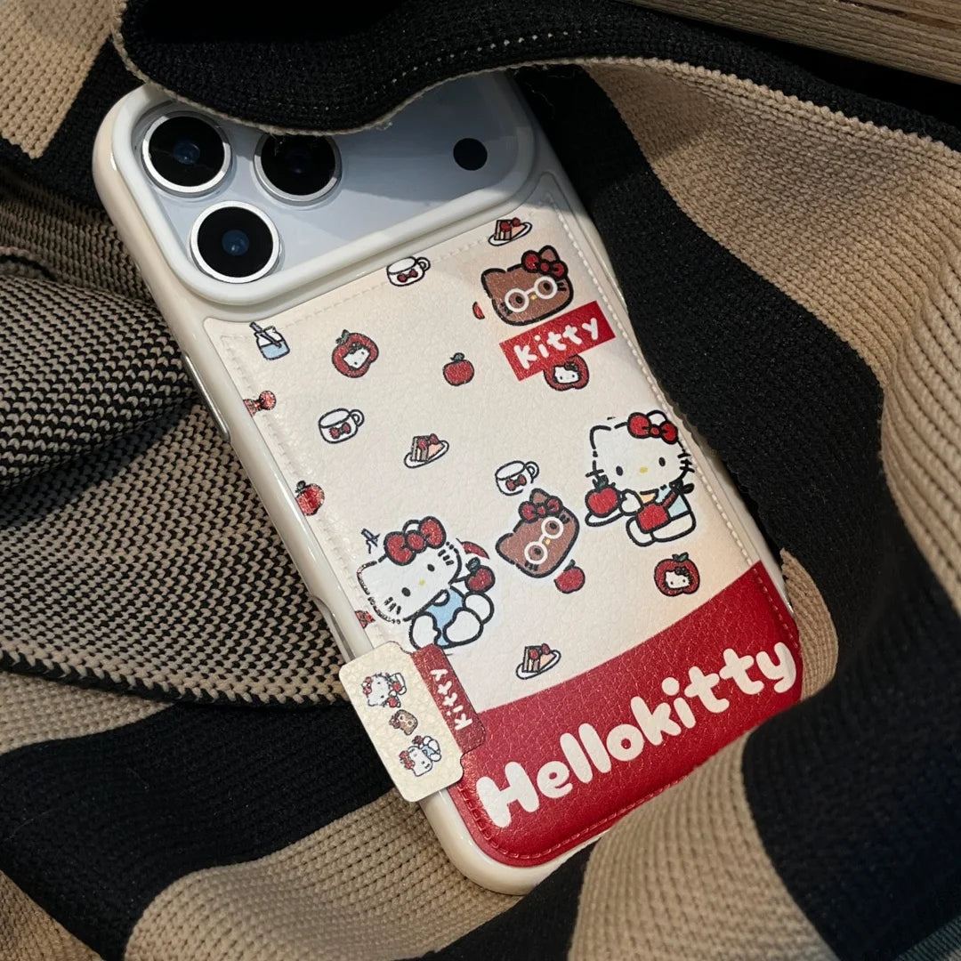 New Creativity Sanrio Hello Kitty Leather Phone Case For iphone 17 16 15 14 13 Pro Max Full Shockproof Protect Back Cover