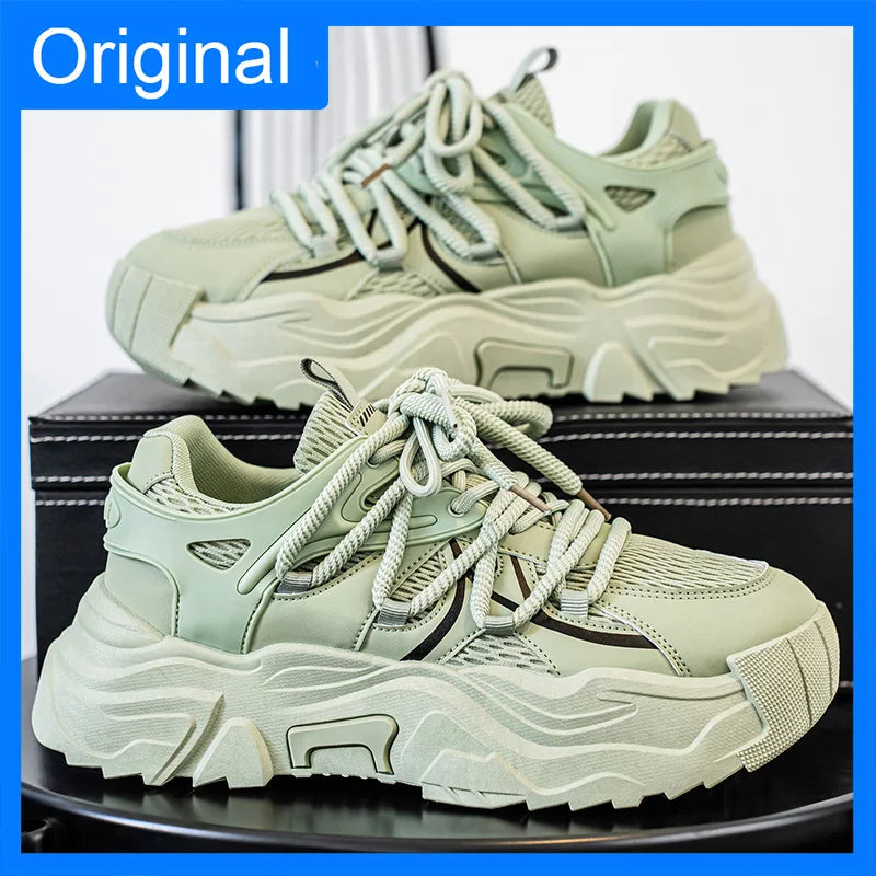 Men Sports Shoes Classic Fashion Durable Breathable Comfort Leather Thick Soled Shock-absorbing Outdoor Walking Fitness Shoes